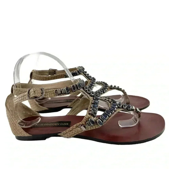 Steve Madden luxe L-Zena sandals size 8 tan faux leather gladiator festival boho - Picture 14 of 14